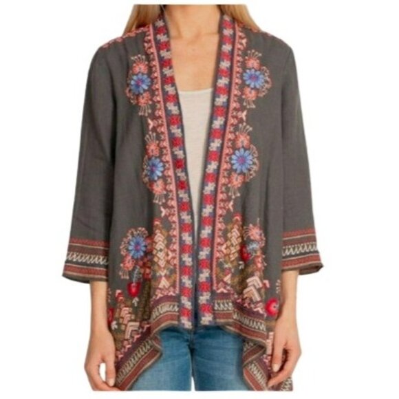 Johnny Was Sweaters - Johnny Was Women’s XL Frederique Draped Cardigan Embroidery Linen Blend